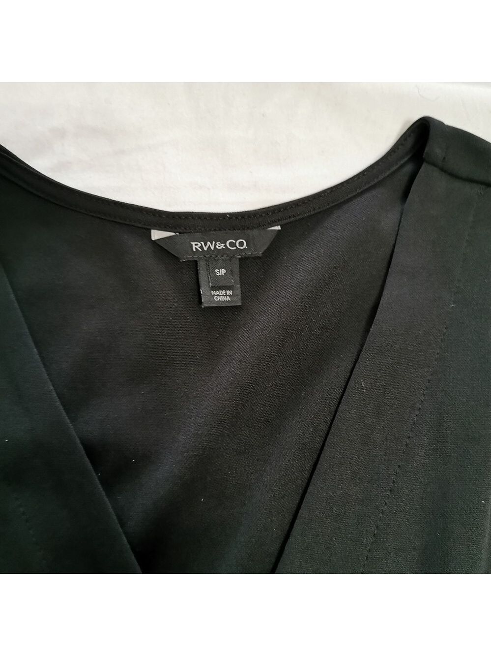 RW&CO Faux Wrap Tapered Leg Jumpsuit Black Small Petite (SP) - Picture 6 of 11